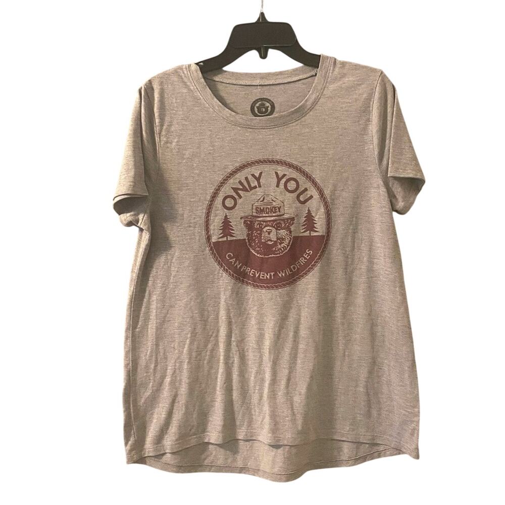 Only You Can Prevent Wildfires Shirt Women's Size XL Gray Short Sleeve Crewneck